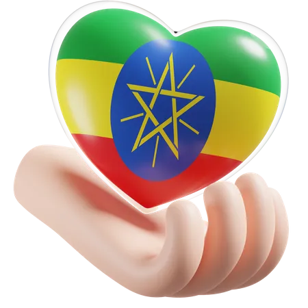 Heart Hand Care Flag Of Ethiopia 3D Illustration