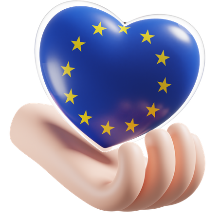 Heart Hand Care Flag Of European Union  3D Icon