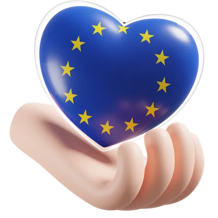 Heart Hand Care Flag Of European Union  3D Icon