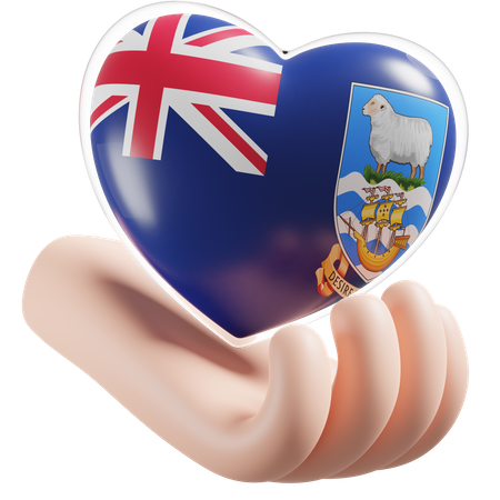 Heart Hand Care Flag Of Falkland Islands  3D Icon