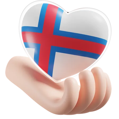 Heart Hand Care Flag Of Faroe Islands  3D Icon