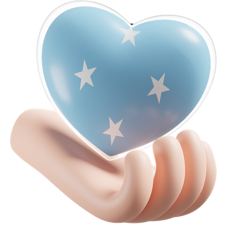Heart Hand Care Flag Of Federated States of Micronesia  3D Icon
