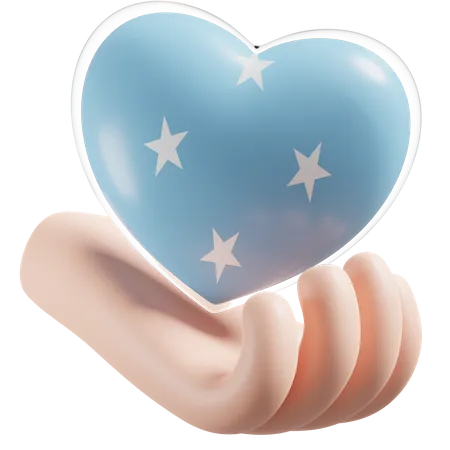 Heart Hand Care Flag Of Federated States of Micronesia  3D Icon