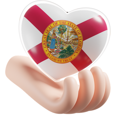 Heart Hand Care Flag Of Florida  3D Icon