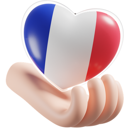 Heart Hand Care Flag Of France 3D Illustration