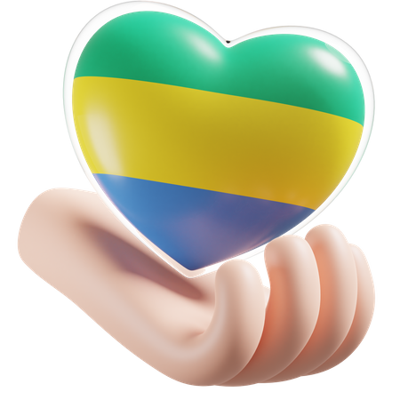 Heart Hand Care Flag Of Gabon  3D Icon