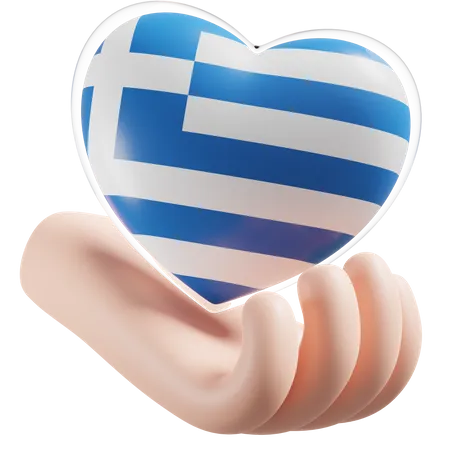 Heart Hand Care Flag Of Greece  3D Icon