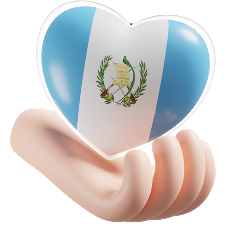 Heart Hand Care Flag Of Guatemala  3D Icon