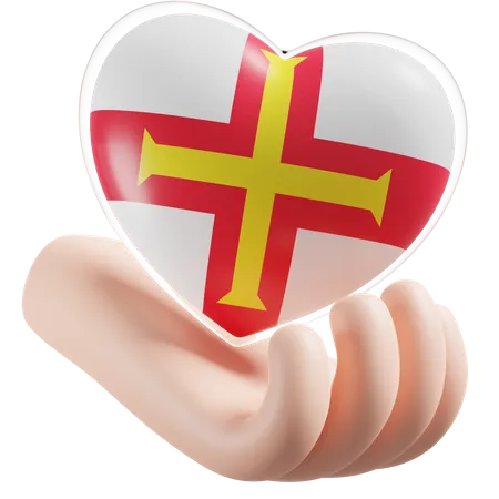 Heart Hand Care Flag Of Guernsey  3D Icon