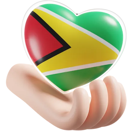 Heart Hand Care Flag Of Guyana 3D Illustration