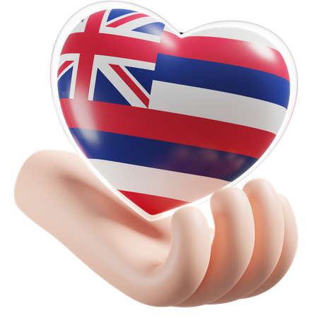 Heart Hand Care Flag Of Hawaii  3D Icon