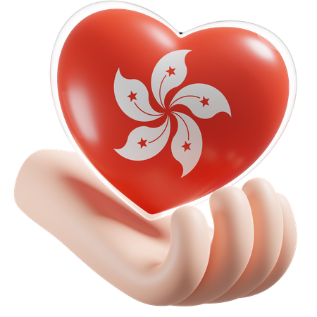 Heart Hand Care Flag Of Hong Kong  3D Icon