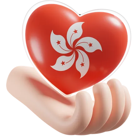 Heart Hand Care Flag Of Hong Kong  3D Icon