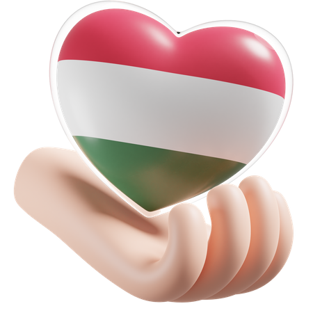 Heart Hand Care Flag Of Hungary  3D Icon