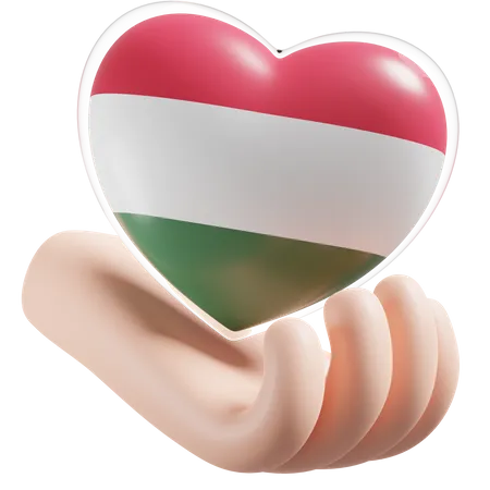 Heart Hand Care Flag Of Hungary  3D Icon