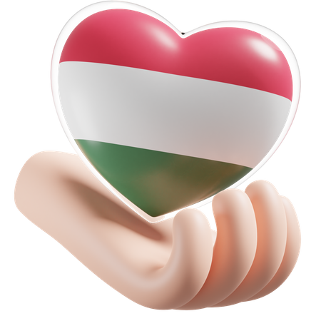 Heart Hand Care Flag Of Hungary 3D Illustration