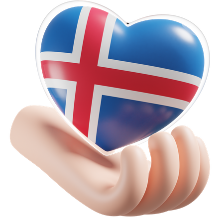 Heart Hand Care Flag Of Iceland  3D Icon