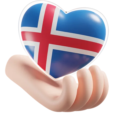Heart Hand Care Flag Of Iceland  3D Icon
