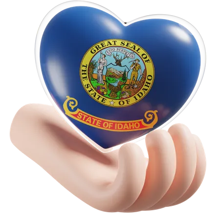 Heart Hand Care Flag Of Idaho  3D Icon