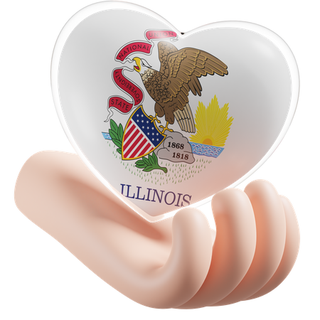 Heart Hand Care Flag Of Illinois  3D Icon