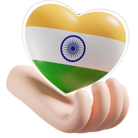 Heart Hand Care Flag Of India  3D Icon