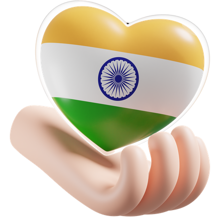 Heart Hand Care Flag Of India 3D Illustration