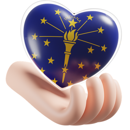 Heart Hand Care Flag Of Indiana  3D Icon