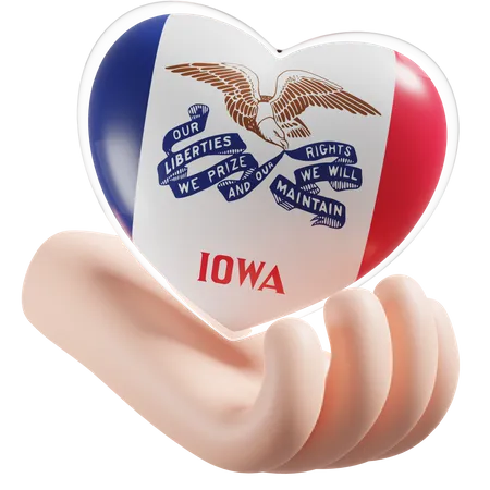 Heart Hand Care Flag Of Iowa  3D Icon