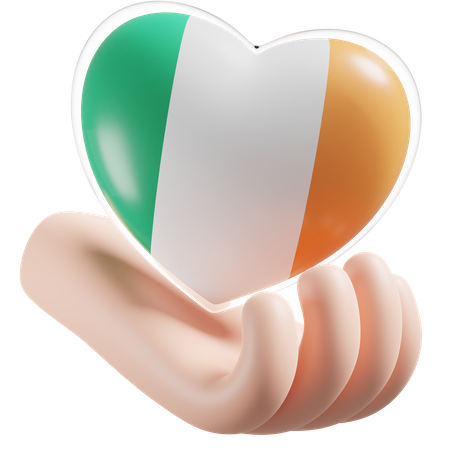 Heart Hand Care Flag Of Ireland 3D Illustration