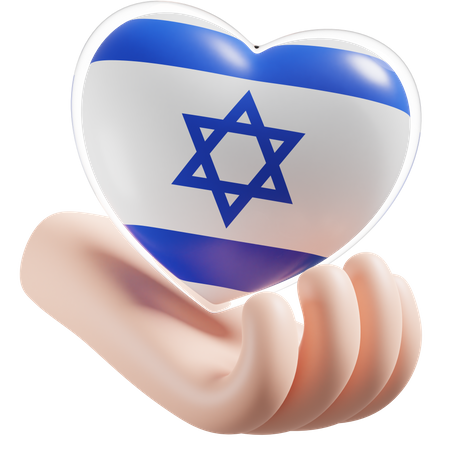 Heart Hand Care Flag Of Israel  3D Icon