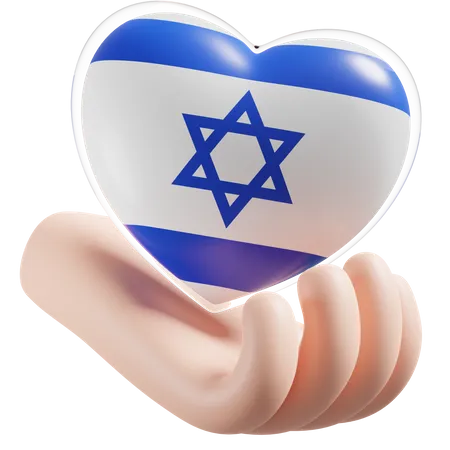 Heart Hand Care Flag Of Israel  3D Icon
