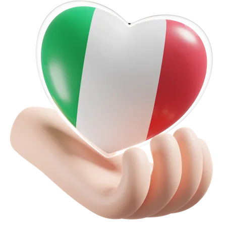 Heart Hand Care Flag Of Italy  3D Icon