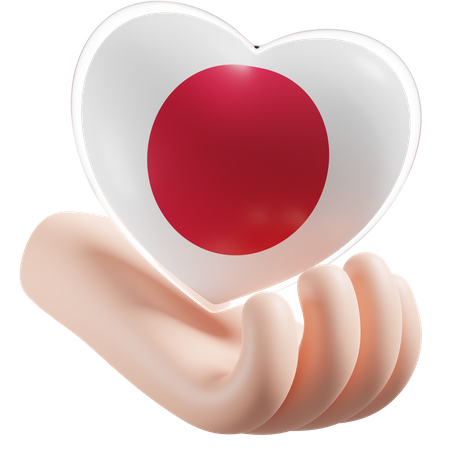 Heart Hand Care Flag Of Japan  3D Icon