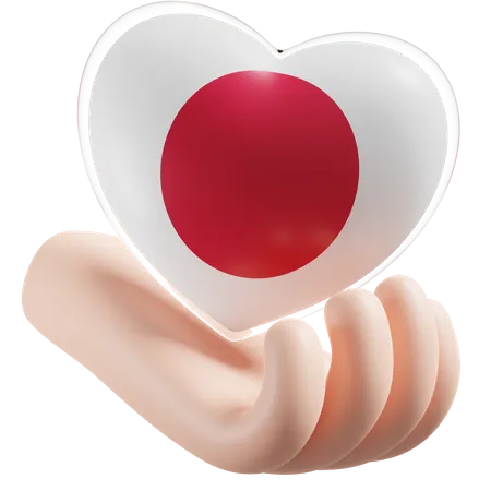 Heart Hand Care Flag Of Japan  3D Icon