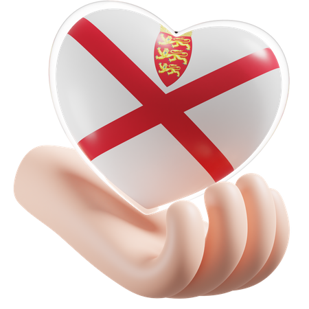 Heart Hand Care Flag Of Jersey  3D Icon