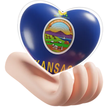 Heart Hand Care Flag Of Kansas  3D Icon