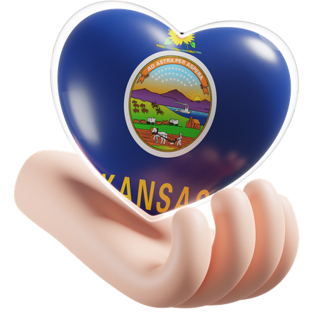 Heart Hand Care Flag Of Kansas  3D Icon