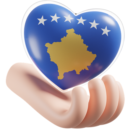 Heart Hand Care Flag Of Kosovo  3D Icon