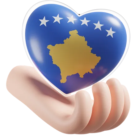 Heart Hand Care Flag Of Kosovo  3D Icon
