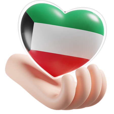 Heart Hand Care Flag Of Kuwait  3D Icon