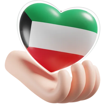 Heart Hand Care Flag Of Kuwait  3D Icon