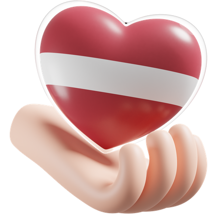 Heart Hand Care Flag Of Latvia  3D Icon