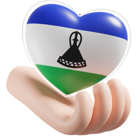 Heart Hand Care Flag Of Lesotho  3D Icon