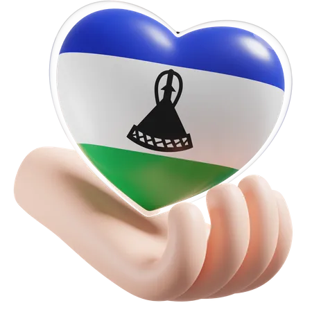Heart Hand Care Flag Of Lesotho  3D Icon