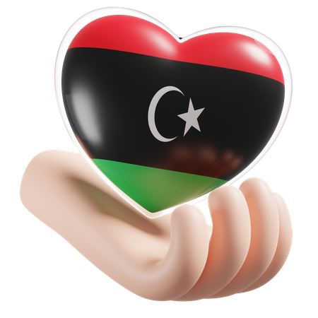 Heart Hand Care Flag Of Libya  3D Icon