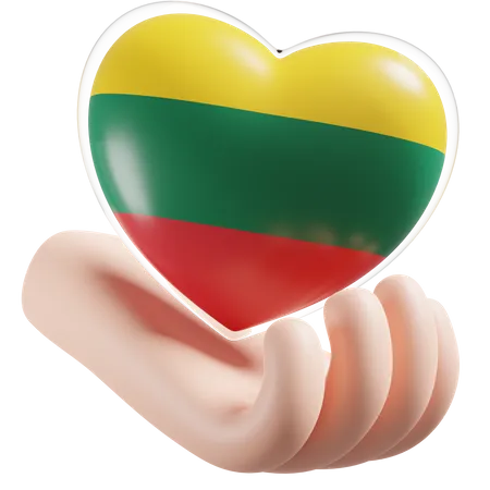 Heart Hand Care Flag Of Lithuania  3D Icon