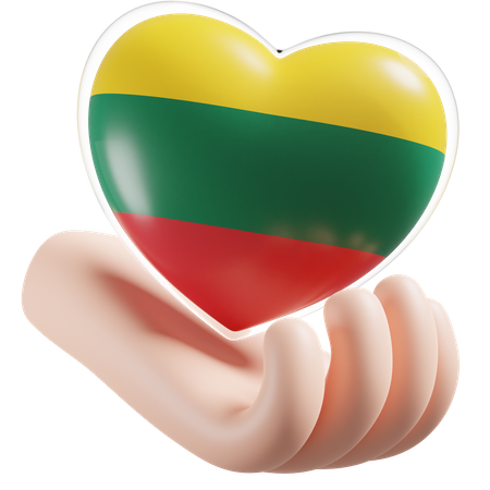 Heart Hand Care Flag Of Lithuania  3D Icon