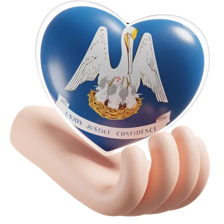 Heart Hand Care Flag Of Louisiana  3D Icon