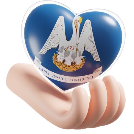 Heart Hand Care Flag Of Louisiana  3D Icon
