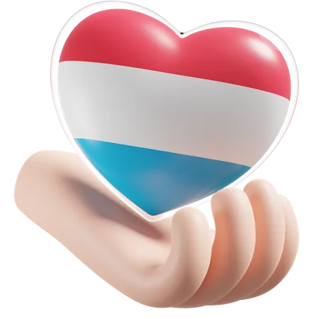 Heart Hand Care Flag Of Luxembourg  3D Icon